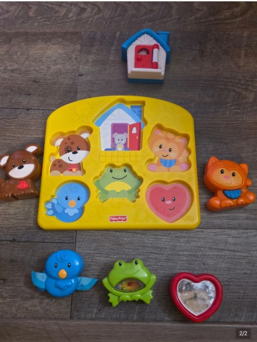 Fisher-Price Yellow Interactive Shape Puzzle Board with Colorful Animal Pieces